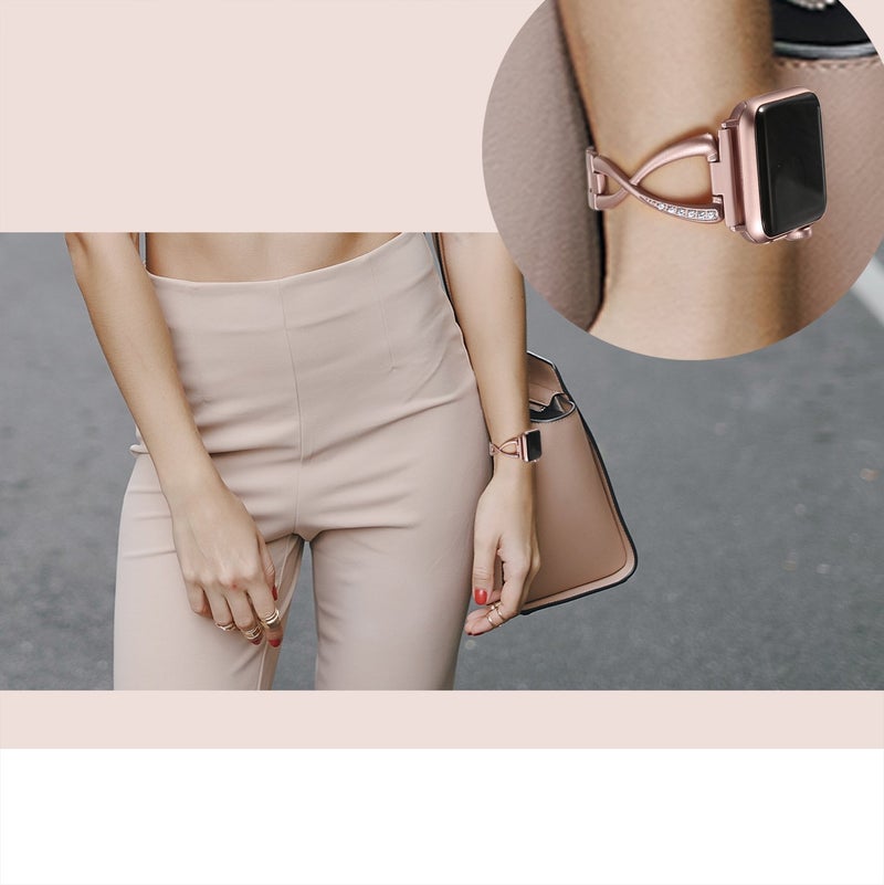 Secbolt Bands Compatible with Apple Watch Band 38mm 40mm 41mm 42mm(Series 11/10) Iwatch SE Series 11/10/9/8/7/6/5/4/3/2/1 Women Dressy Jewelry Metal Accessories Wristband Strap, Color Match Series 1&2 Rose Gold Watch - Image 3